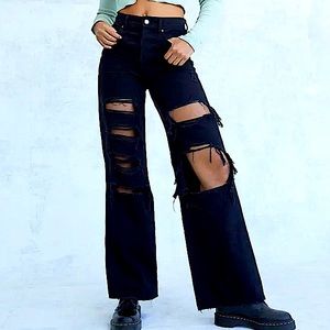 PACSUN Ripped Baggy High Waist Jeans (black, size 24)